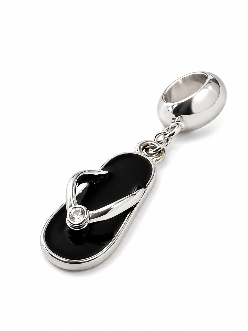 Pandora Style Silver Flip Flop Dangle Charm CZ Black